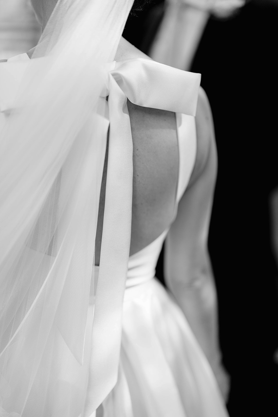close up detail of the brides wedding dress 