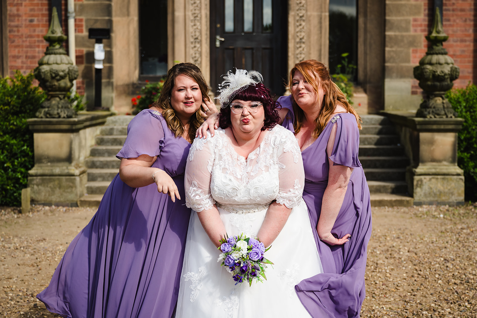 bride with her bridesmaids beaumanor hall