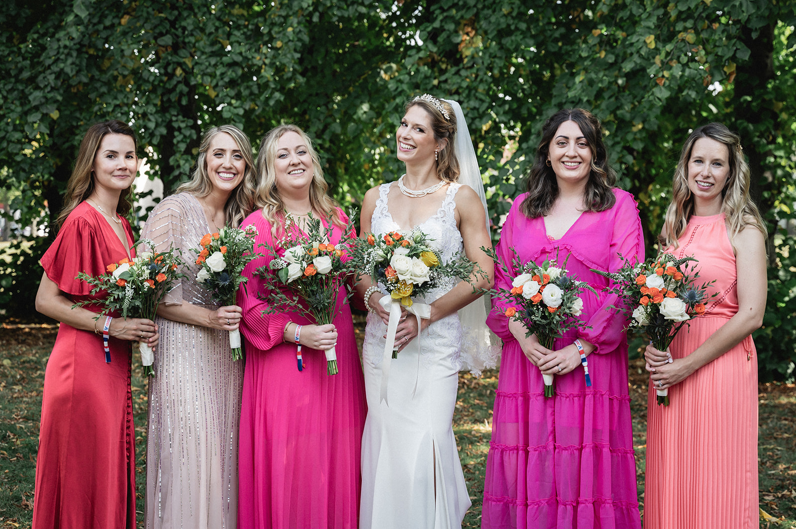 Portrait of Natalie with the bride's maids at Ashburton Hall