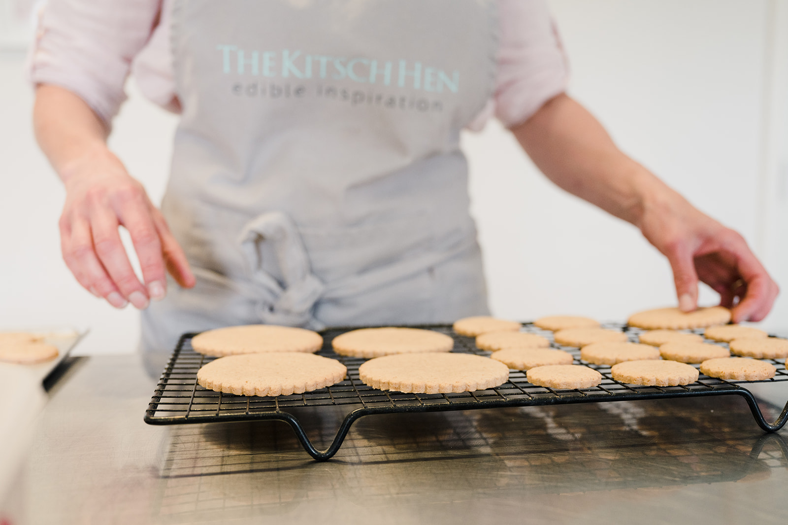 close up of the kitsch hen baking biscuits on her business branding photoshoot