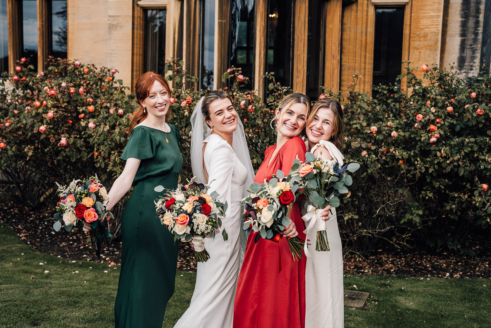 bride and bridesmaids at Harlaxton Manor