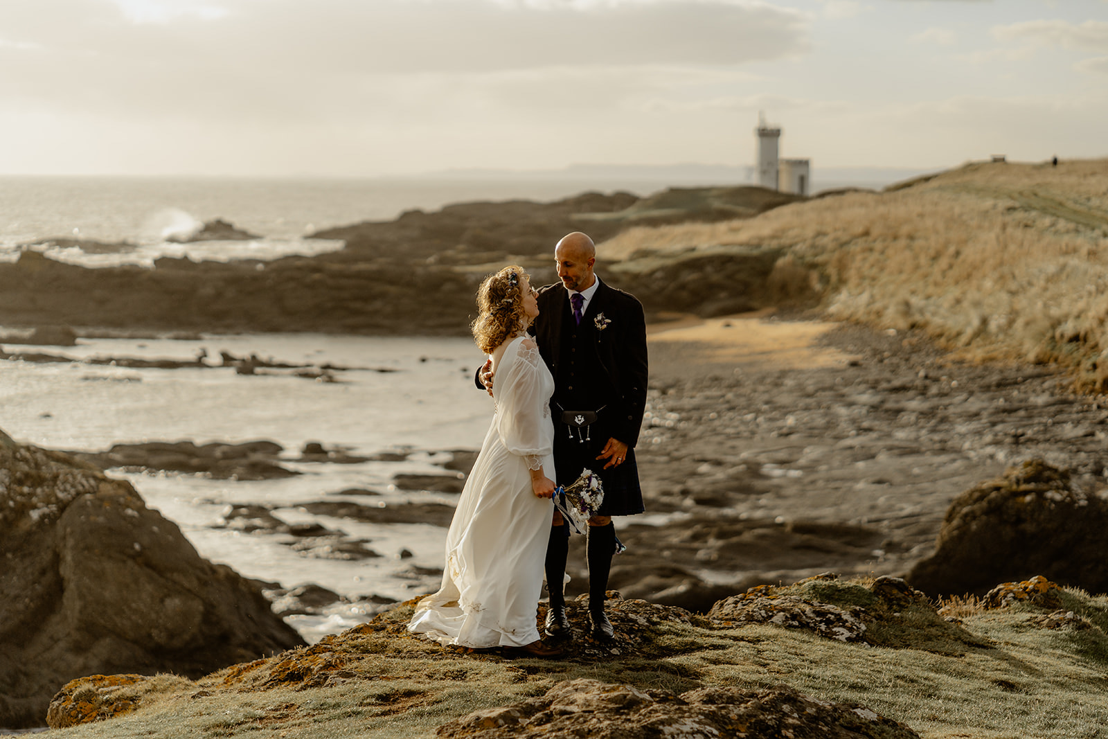 French couple elope at Lady's Tower in Scotland