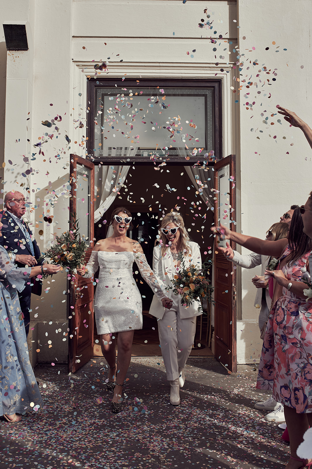 brides welcomed with confetti