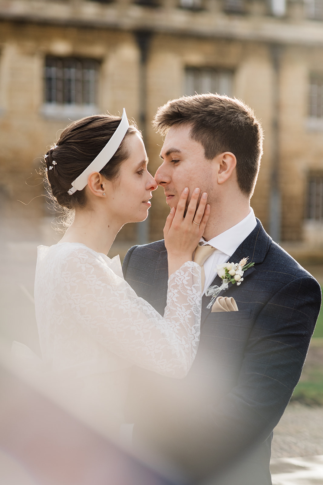 Wedding Couple kiss outside Trinity Chapel