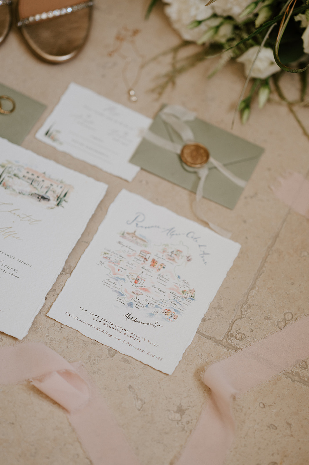 bespoke hand painted wedding stationery suite Provence France at Le Mas Des Costes