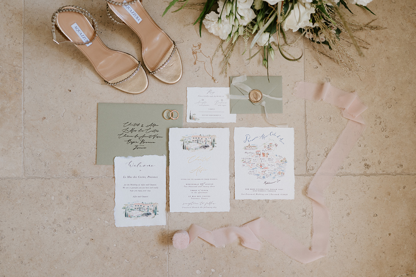 bespoke hand painted wedding stationery suite Provence France