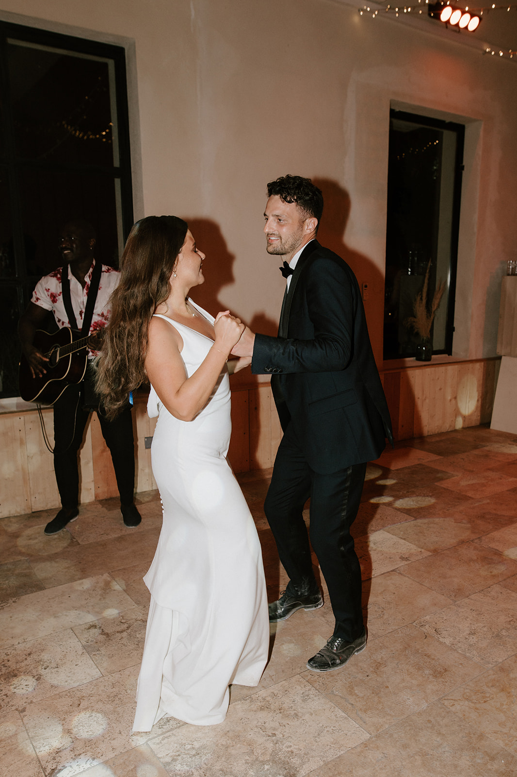 couple dancing at wedding reception at Le Mas Des Costes