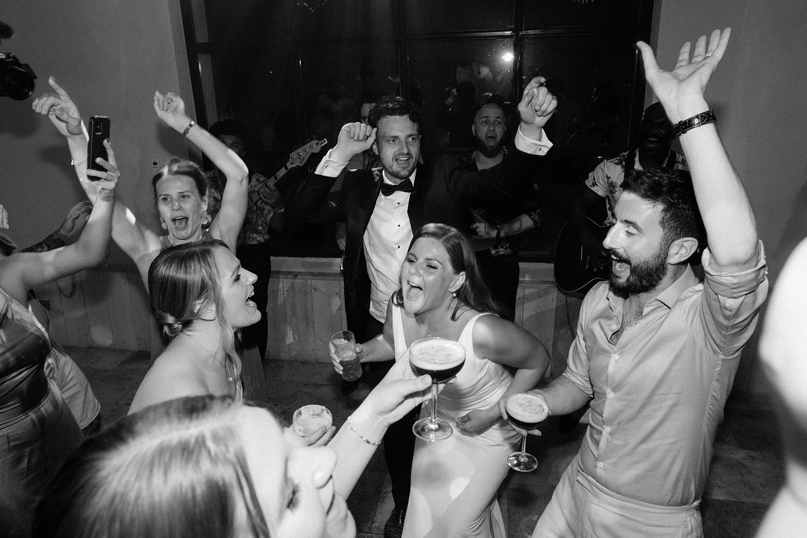 guests dancing at wedding reception at Le Mas Des Costes