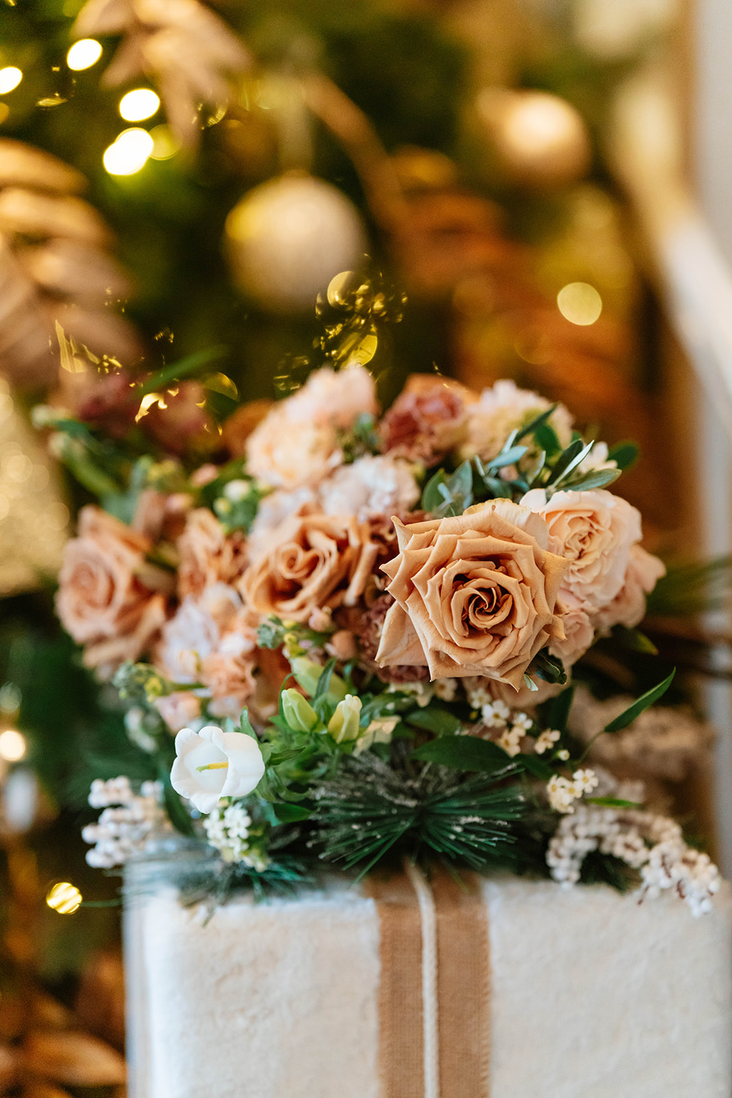 Zara Davis Wedding Photography Cotswolds Gloucestershire Cheltenham bouquet Christmas tree