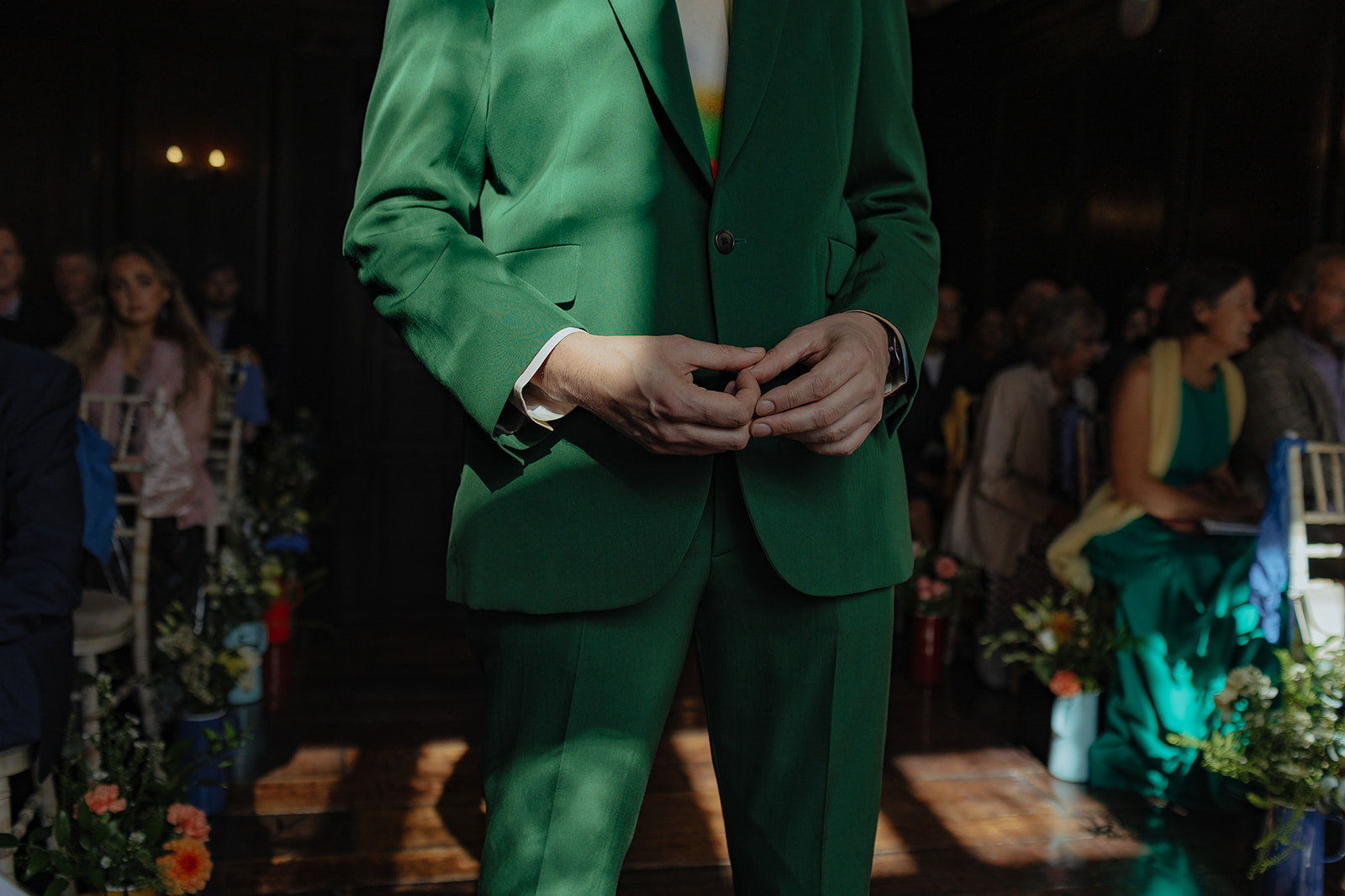 Groom in his green paul smith suit jacket