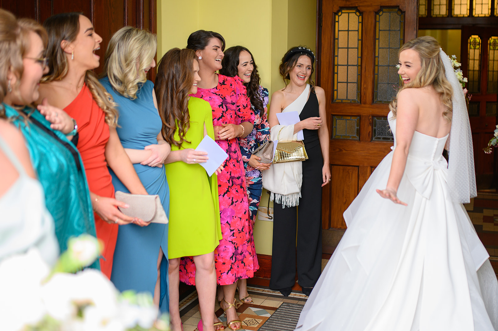 Friends meet Bride outside the church before walking up the isle