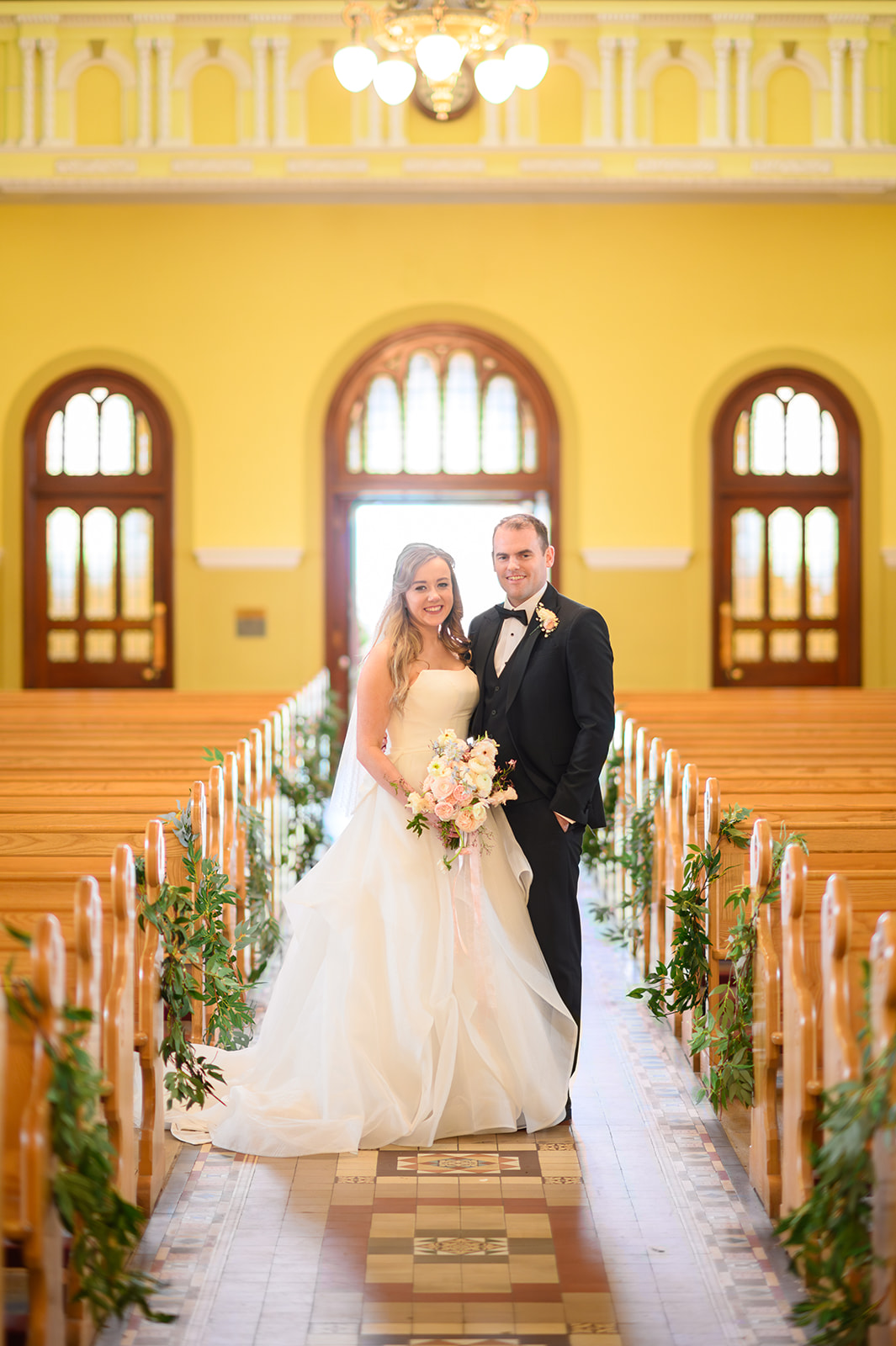 wedding couple inside church 