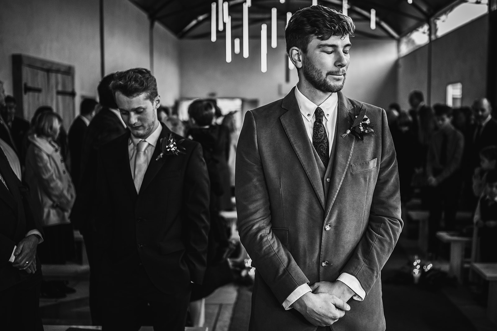 A nervous groom awaits his bride at the Manor Barn in Harlton