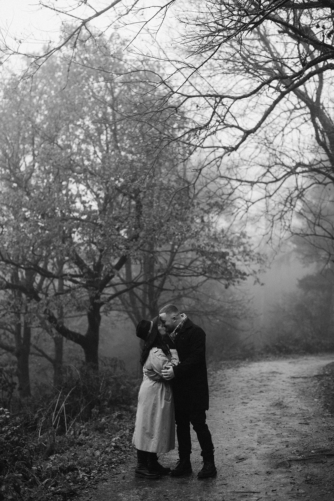 a wet engagement photo shoot in the Clent Hills