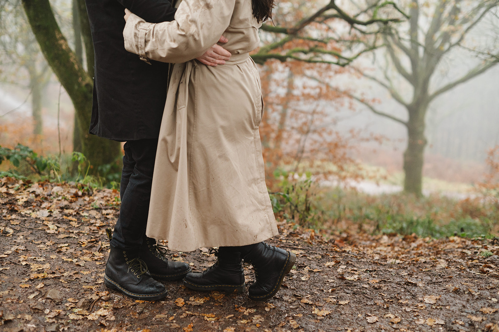 a wet engagement photo shoot in the Clent Hills