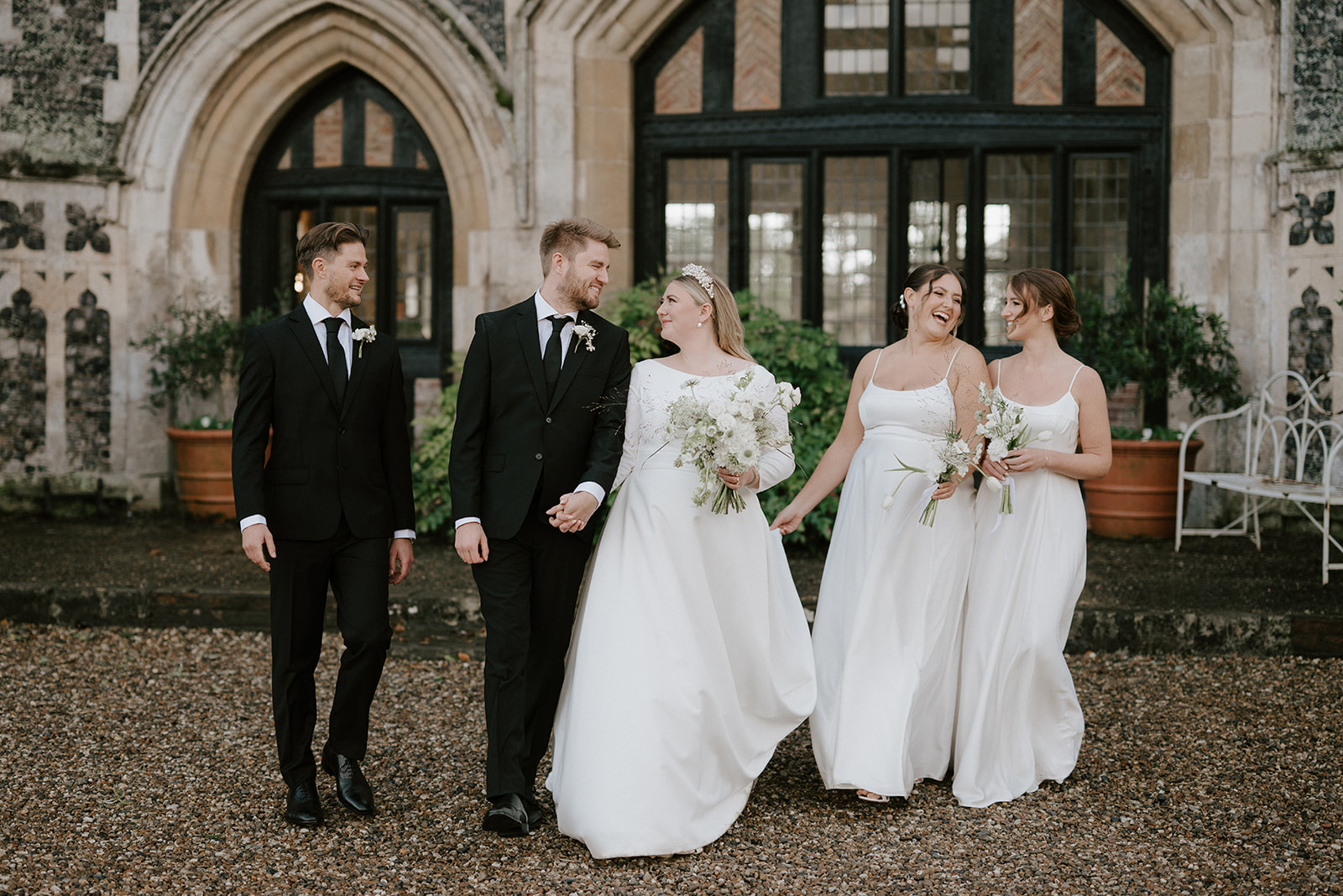 bridal party outside front of butley priory