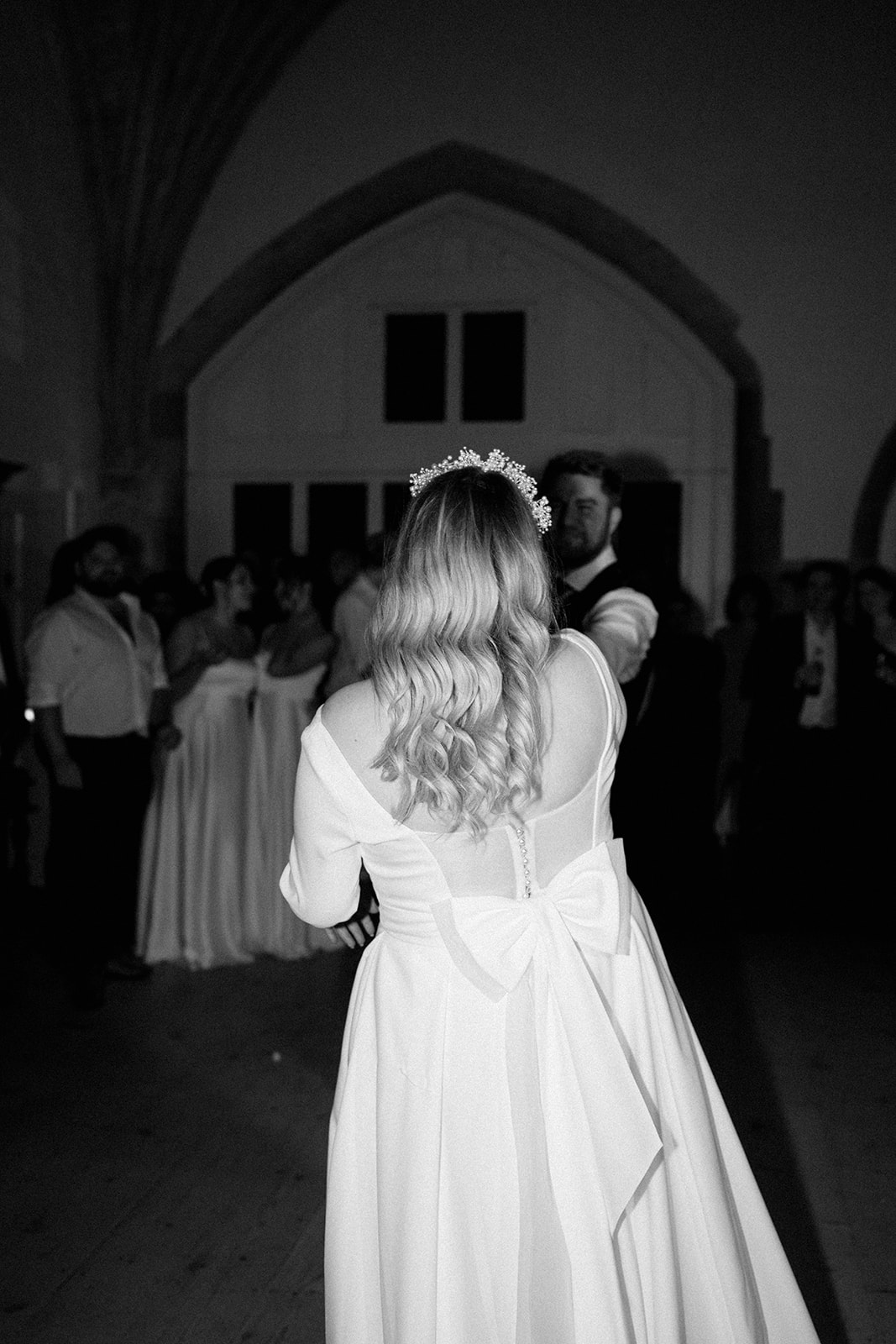 bride and groom doing first dance in great hall at butley priory
