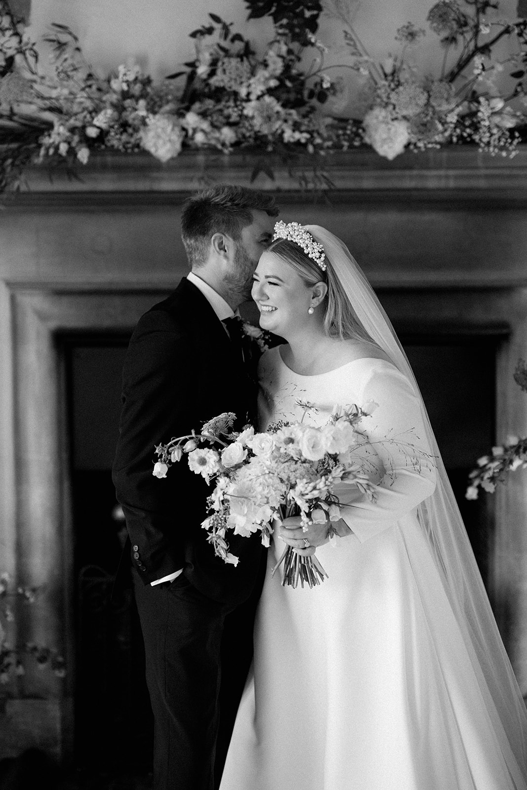 bride and groom in great hall at butley priory