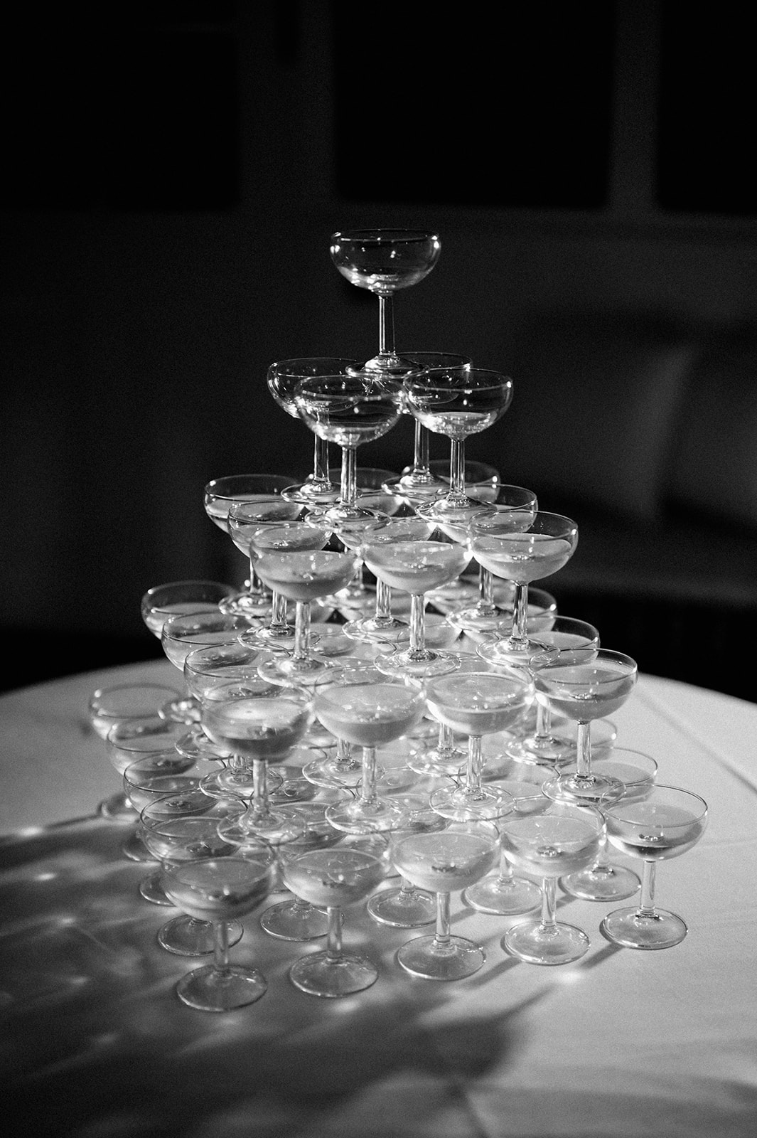 champagne tower in great hall at butley priory