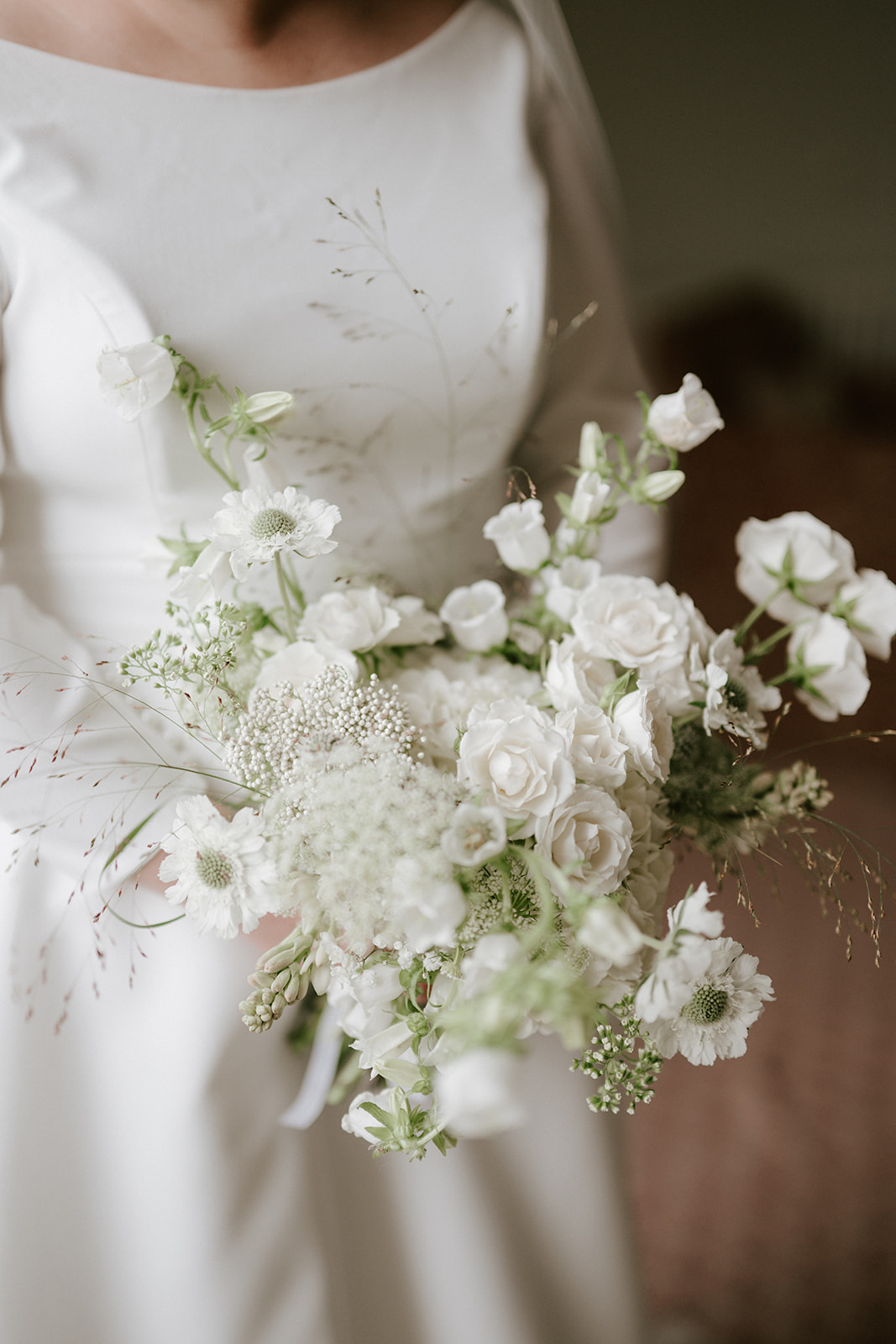 white and green bridal bouquet at butley priory