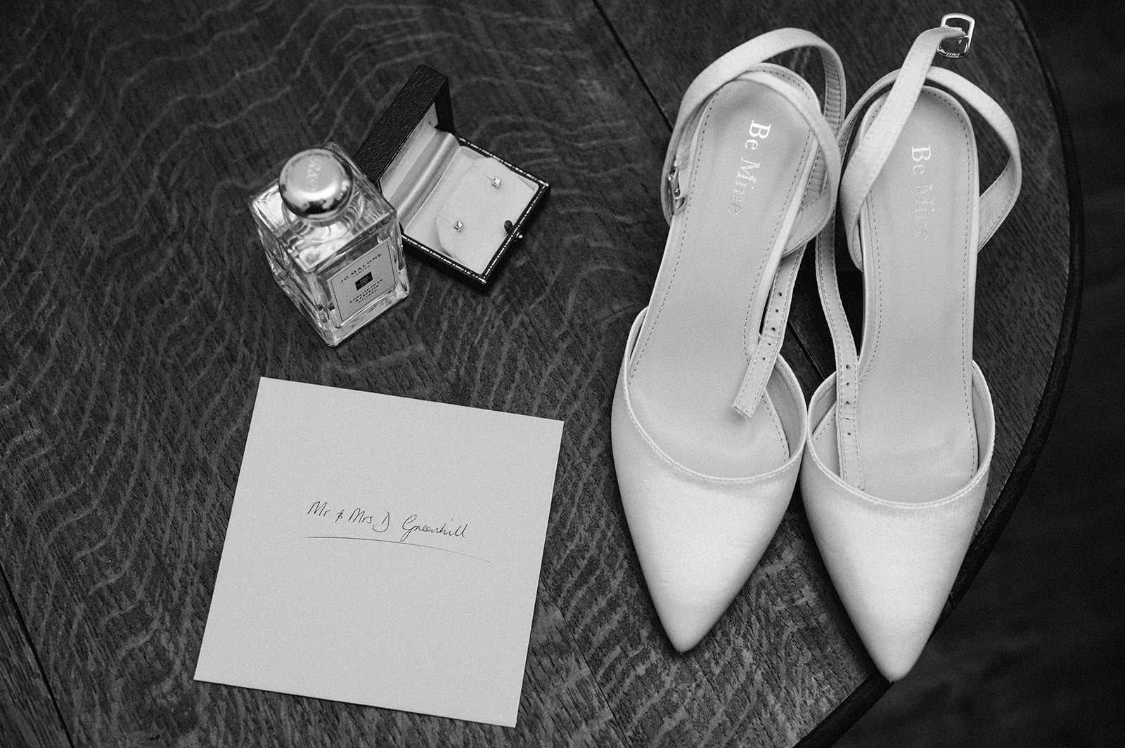 Wedding details, the shoes, perfume and her Mum's earrings
