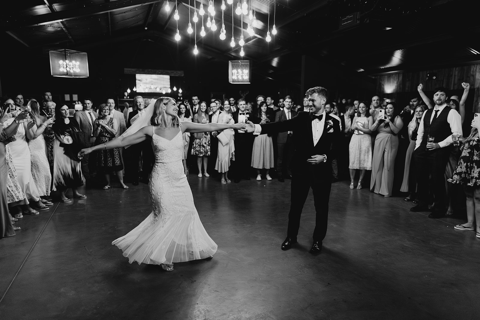 first dance for bride and groom at Cow shed