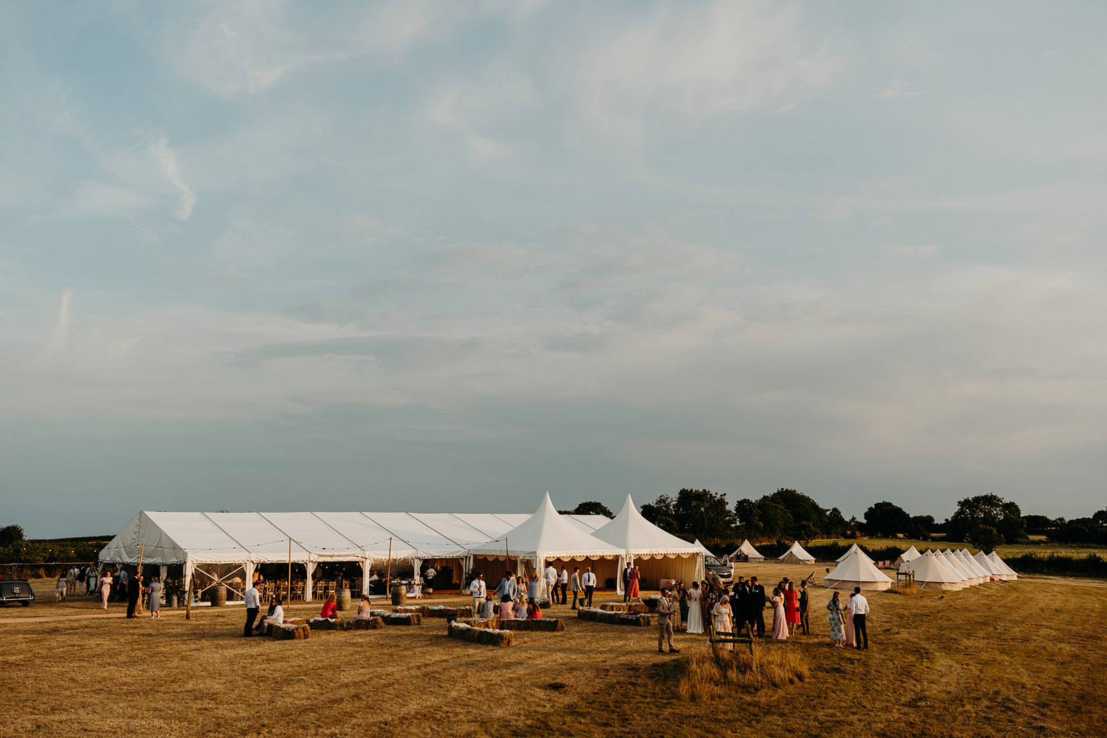 Marquee at sunset at Dorset wedding