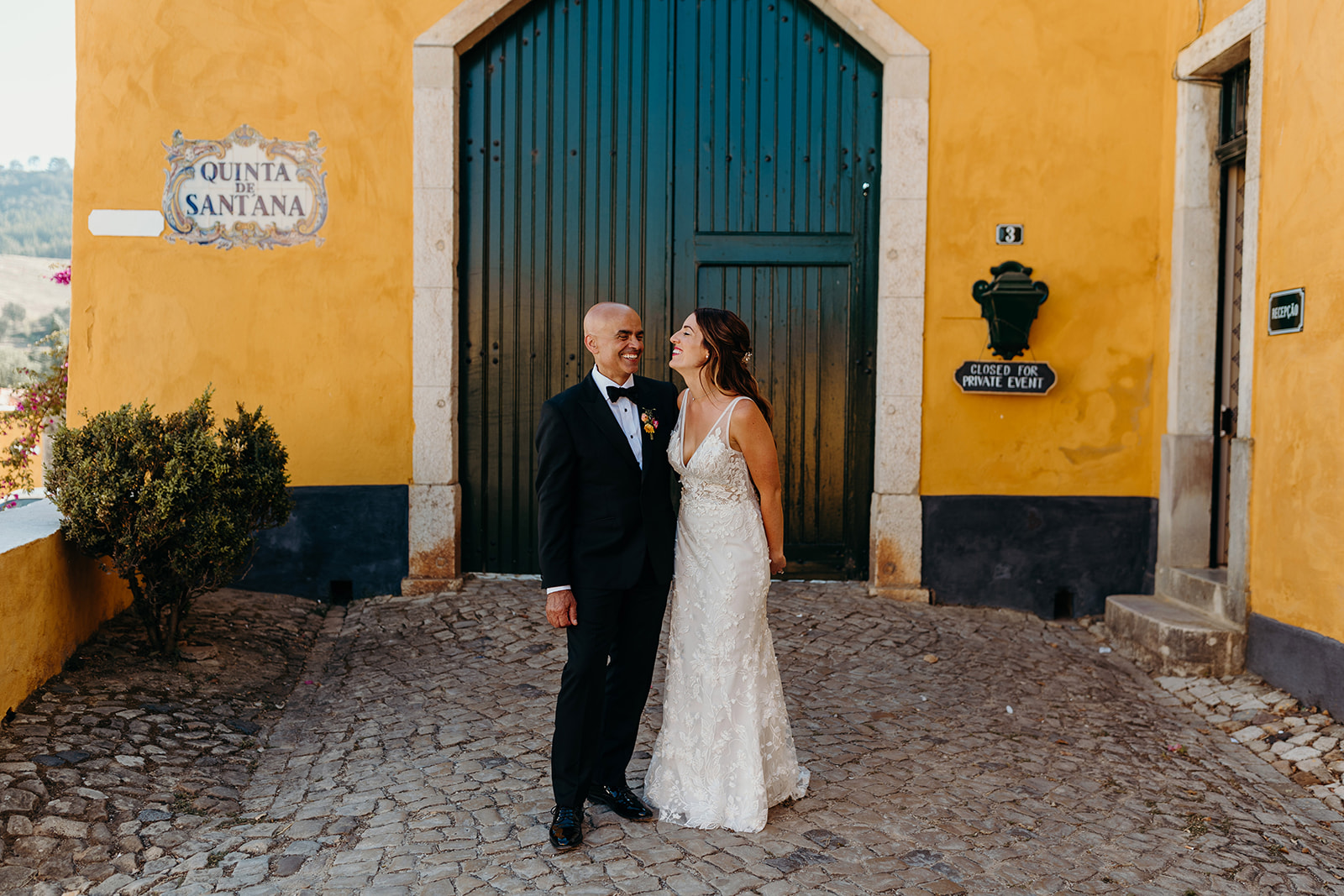 bride and groom portraits with colourful 