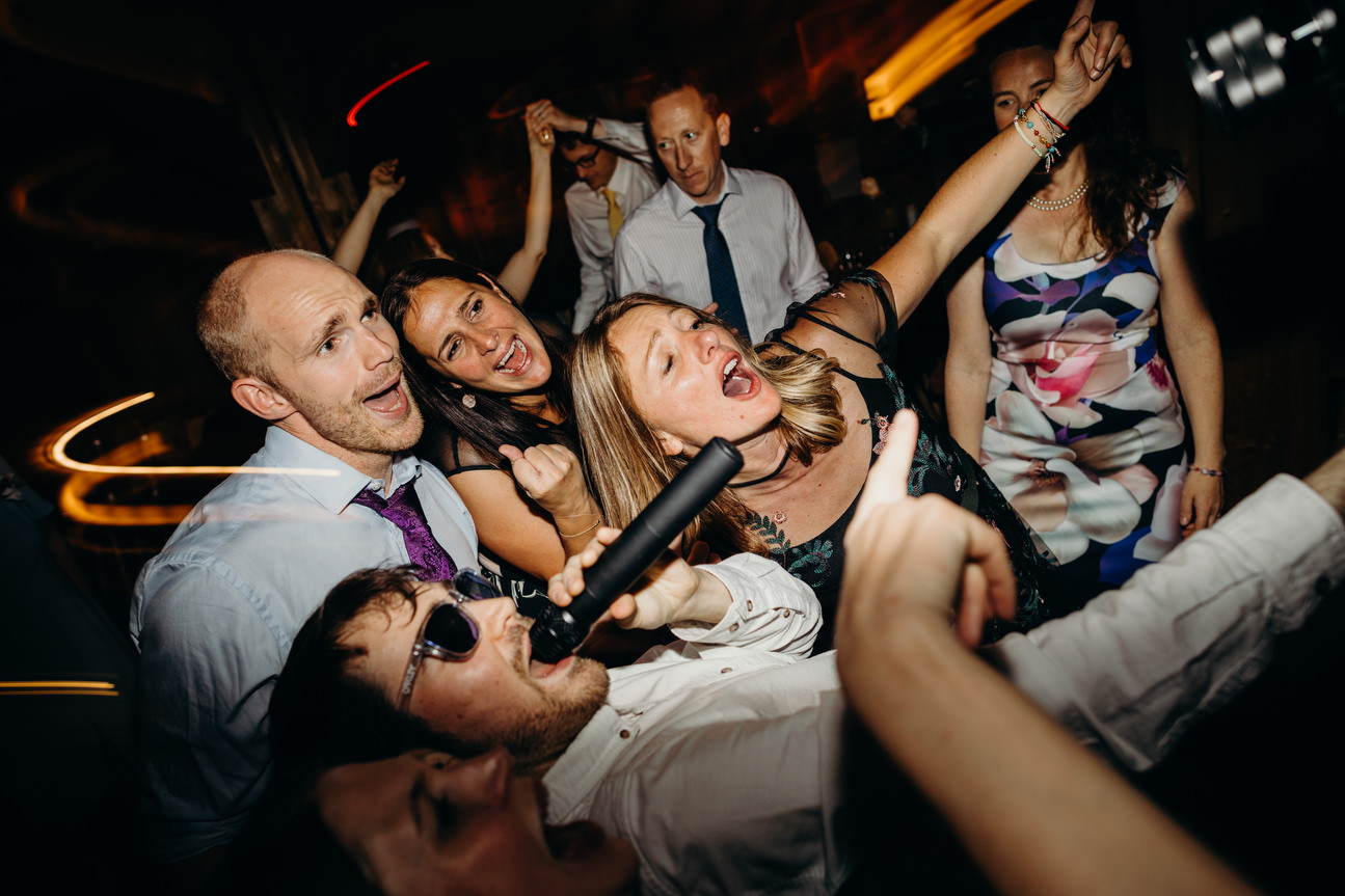 dancefloor going crazy at Swiss alps wedding 