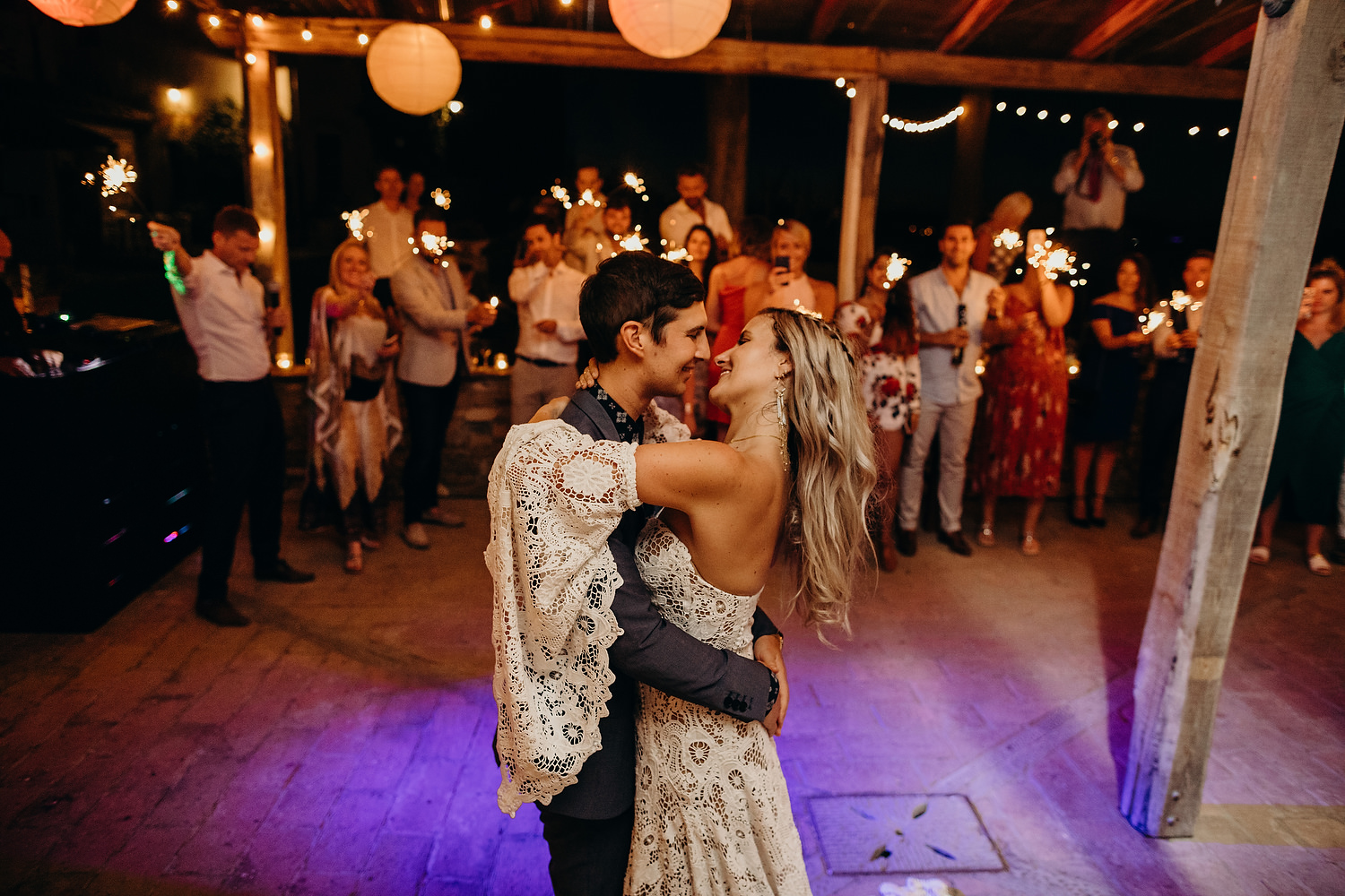 bride and groom first dance at Tuscan villa wedding