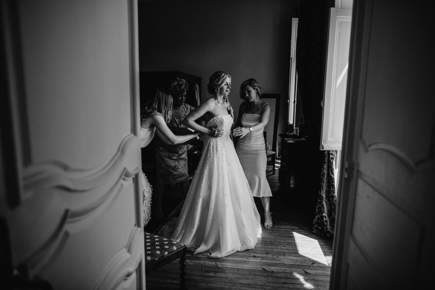 bride gets ready at chateau wedding in France
