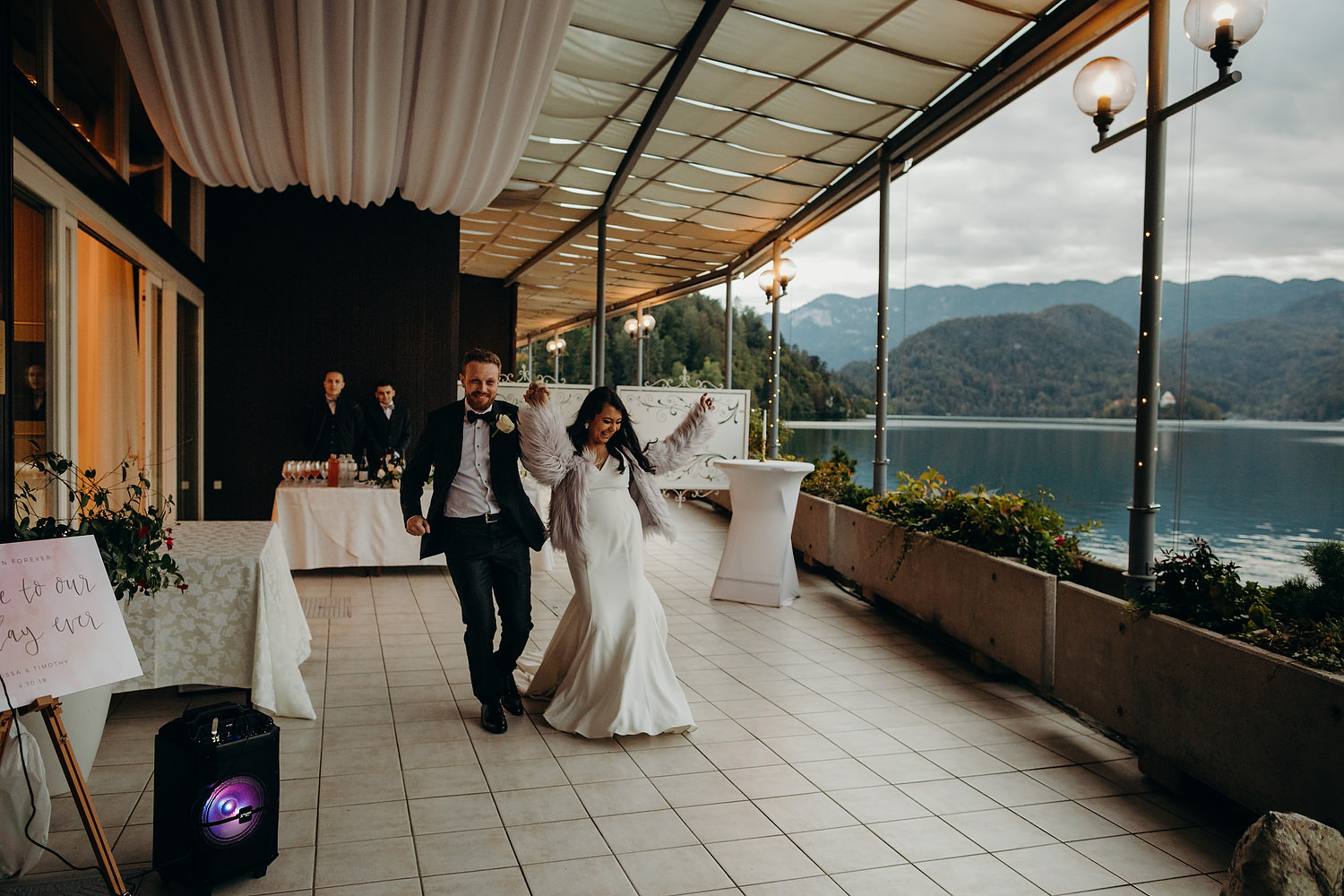 couple make entrance at wedding at Grand Toplice hotel