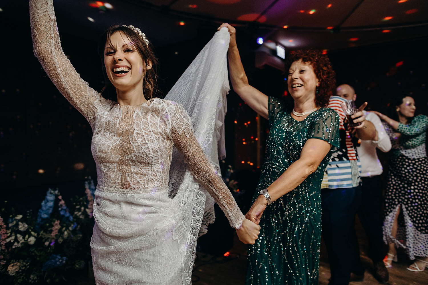 bride leads dance indoors