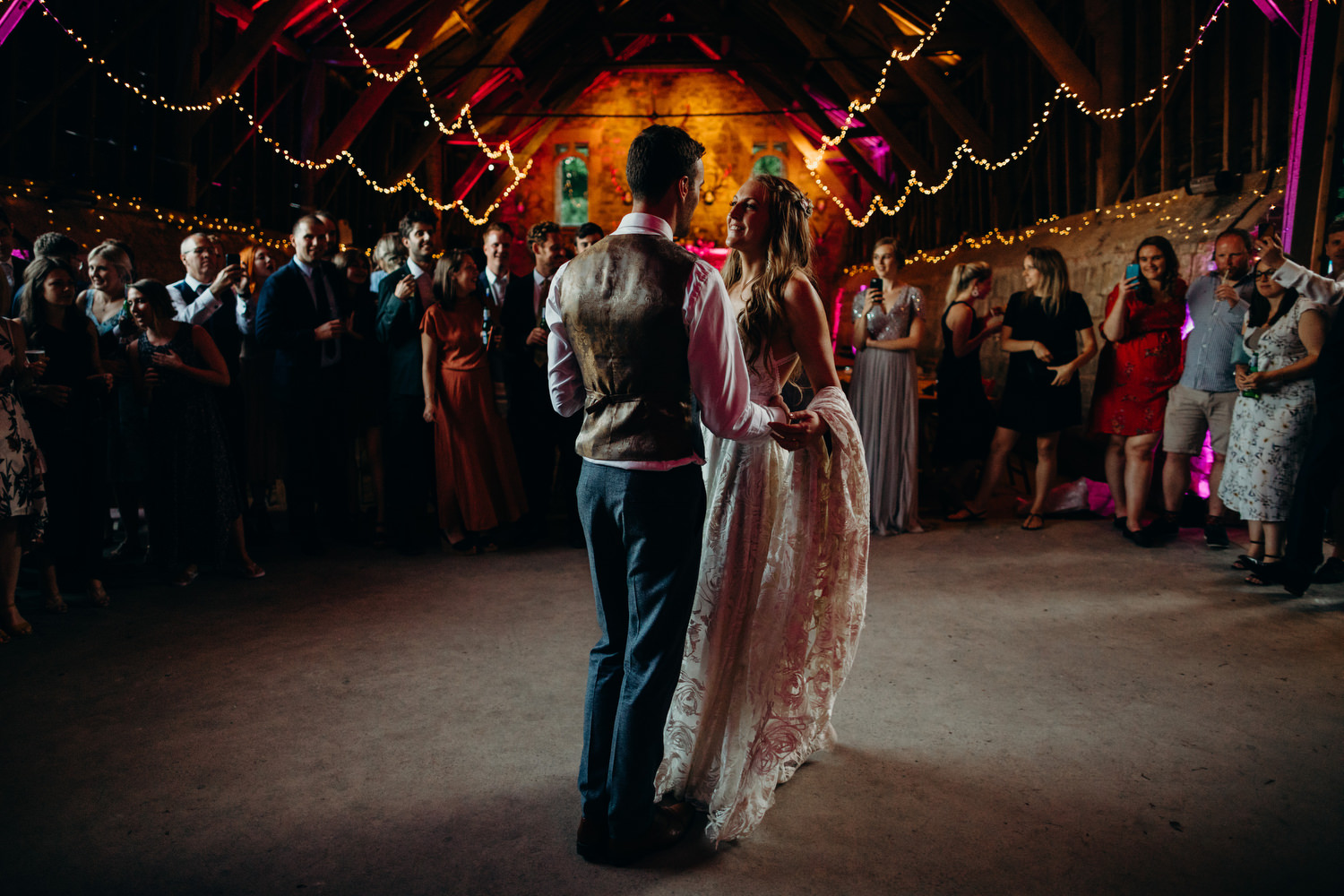 bride and groom first dance at Wick Bottom Barn wedding