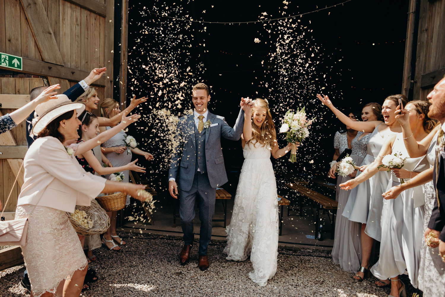 confetti photograph of bride and groom at Wiltshire wedding