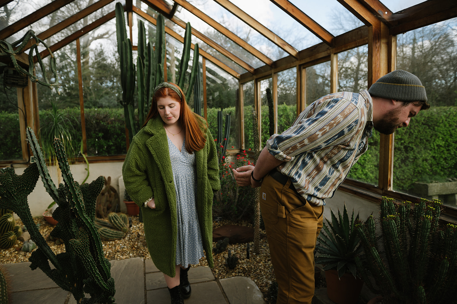 Spring engagement photo session in the cactus house at. Winterbourne House and Gardens 