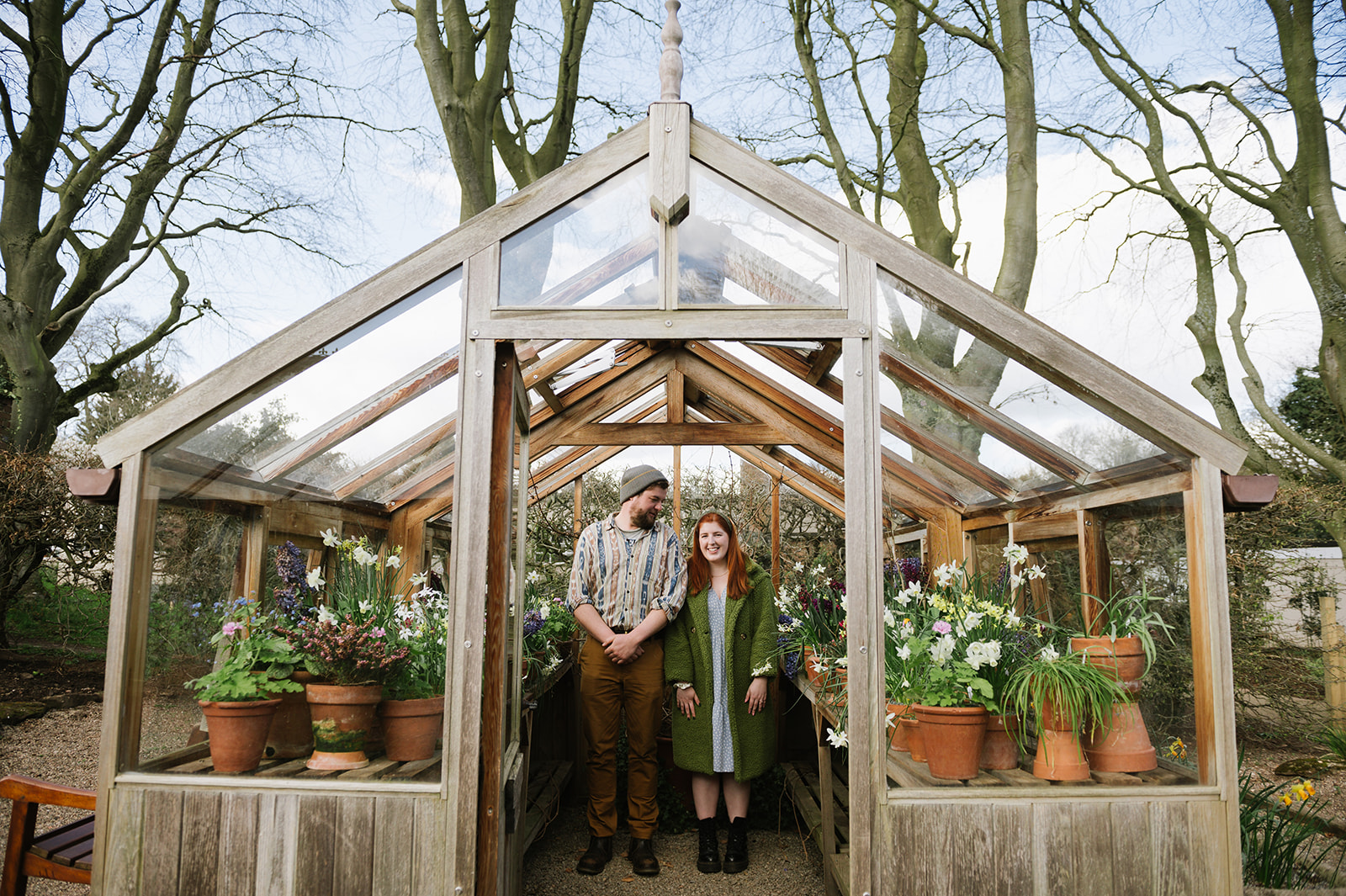 Spring engagement photo session in the greenhouse at. Winterbourne House and Gardens 