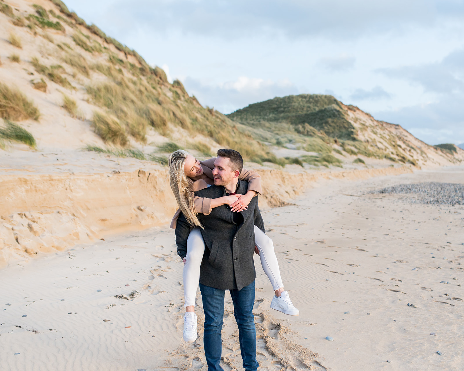 Couple on Lagg Beach smiling 